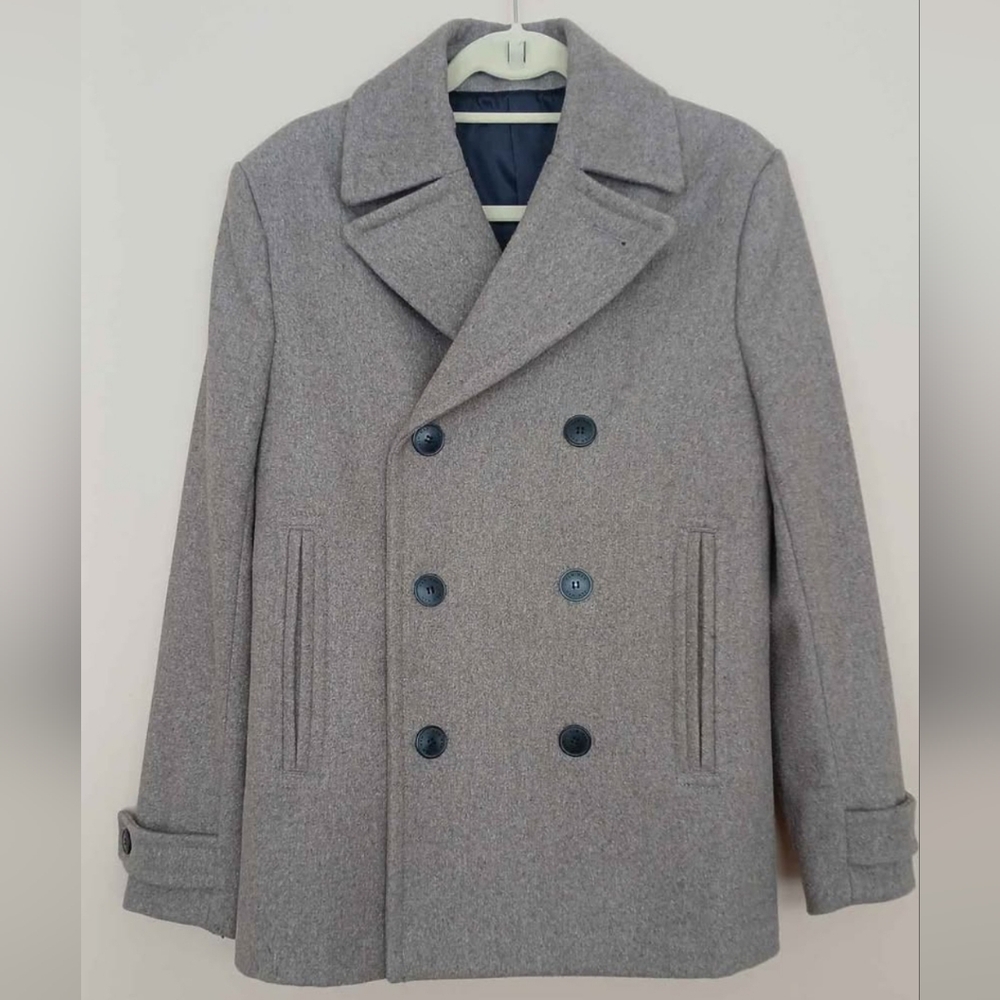 Men's Taupe Double-Breasted Wool H&M Peacoat